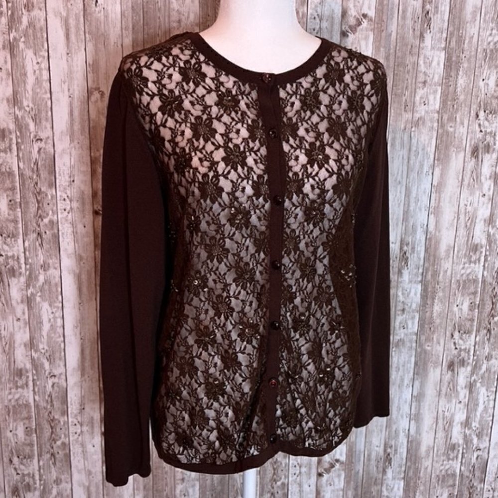 Victor Costa Occasion Brown Cardigan Sweater size Medium